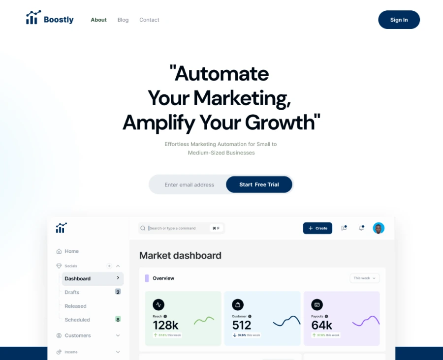 Hero section of a marketing website