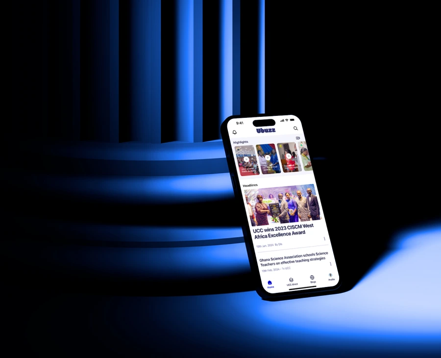 mock of an iPhone showing the home page of a campus new app