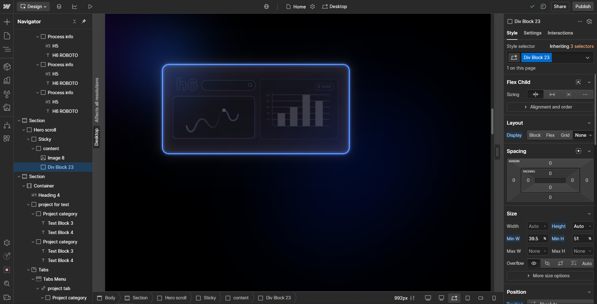 Screenshot of Webflow designer interface